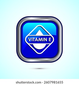 Vitamin E icon design illustration. Vitamin E sign symbol, Blue color square button design