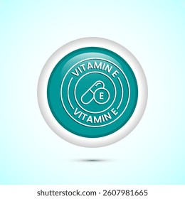 Vitamin E icon design illustration. Vitamin E sign symbol, Teal color round button design