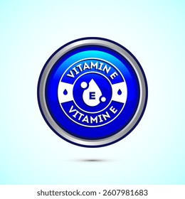 Vitamin E icon design illustration. Vitamin E sign symbol, Blue color round button design