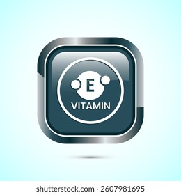 Vitamin E icon design illustration. Vitamin E sign symbol, Gray color square button design