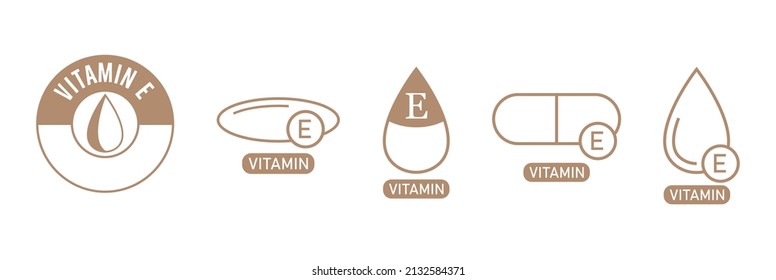 Vitamin E Icon, Drop, Capsule, Logo Vector Illustration 