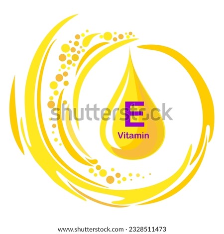 Vitamin E. Icon logo. Medical image. Vitamin E icon in bright colours. Skin care complex concept. Vitamin E for personal care and beauty concept. Bubbles. Vector illustration.