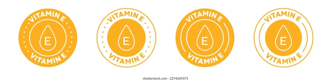 Vitamin E Icon set in 5 varients. Outlined vector logo sticker in yellow color. Suitable for Skincare products