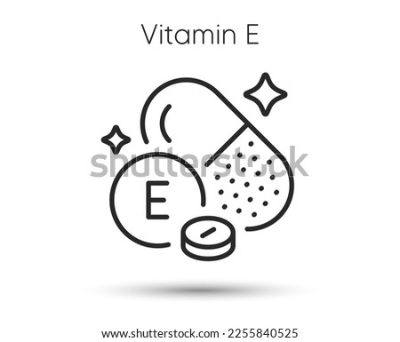 Vitamin E line icon. Fat soluble capsule sign. Multivitamin pill symbol. Illustration for web and mobile app. Line style vitamin e icon. Editable stroke nutrition antioxidant. Vector