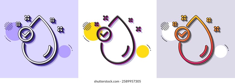 Vitamin E line icon. Halftone dotted pattern. Gradient icon with grain shadow. Oil drop sign. Line vitamin E icon. Various designs. Vector