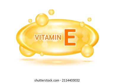 Vitamin E and minerals complex. Glossy vitamins pills capsules. Pill, Healthy food supplement. Medical scientific and healthcare concept. Isolated on white background 3D Vector EPS10.