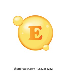 Vitamin E realistic yellow capsule isolated on white background. Vector illustration. Eps 10