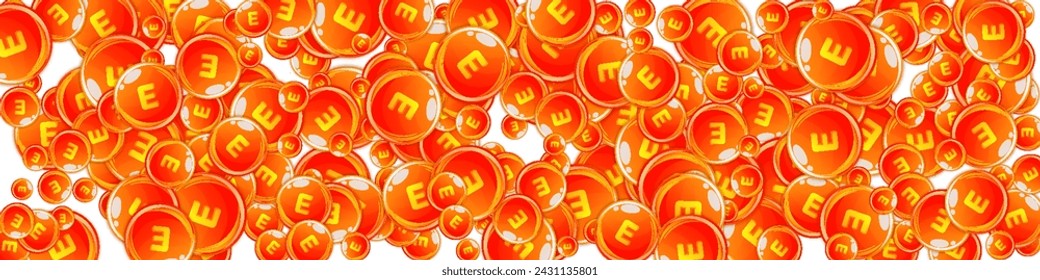 Vitamin E round capsules scattered randomly.  Beauty treatment and nutrition skin care.   Healthy life concept. Medical and scientific background. 