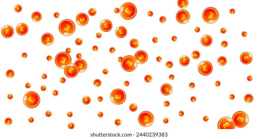 Cápsulas redondas de vitamina E dispersadas al azar.  Tratamiento de belleza y nutrición cuidado de la piel.   Concepto de bienestar. Ilustración vectorial de vitaminas esenciales. 