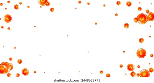 Vitamin E round capsules scattered randomly.  Beauty treatment and nutrition skin care.   Healthy life concept. Medical and scientific background. 
