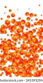 Cápsulas redondas de vitamina E dispersadas al azar.  Tratamiento de belleza y nutrición cuidado de la piel.   Formación médica y científica.  Concepto de vida saludable.