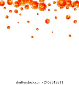 Vitamin E round capsules scattered randomly.  Beauty treatment and nutrition skin care.   Essential vitamins vector illustration.  Healthy life concept.