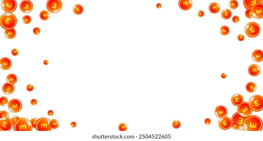 Cápsulas redondas de vitamina E dispersas al azar.  Tratamiento de belleza y nutrición cuidado de la piel.   Ilustración vectorial de vitaminas esenciales.  Concepto de bienestar.