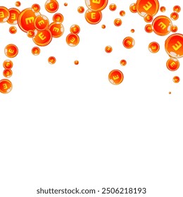Vitamin E round capsules scattered randomly.  Beauty treatment and nutrition skin care.   Essential vitamins vector illustration.  Wellness concept.