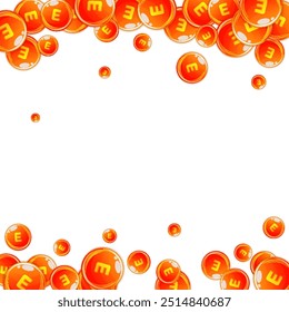 Cápsulas redondas de vitamina E espalhadas aleatoriamente.  Tratamento de beleza e nutrição cuidados com a pele.   Conceito de vida saudável. Ilustração essencial do vetor de vitaminas. 