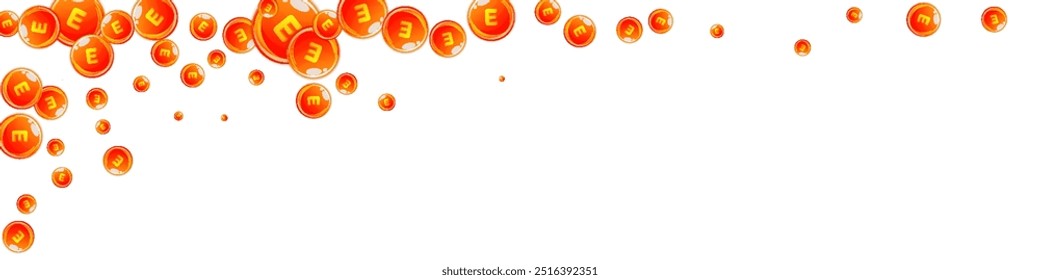 Vitamin E round capsules scattered randomly.  Beauty treatment and nutrition skin care.   Healthy life concept. Essential vitamins vector illustration. 