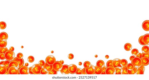 Cápsulas redondas de vitamina E dispersas al azar.  Tratamiento de belleza y nutrición cuidado de la piel.   Concepto de vida saludable. Ilustración vectorial de vitaminas esenciales. 