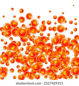 Vitamin E round capsules scattered randomly.  Beauty treatment and nutrition skin care.   Healthy life concept. Medical and scientific background. 