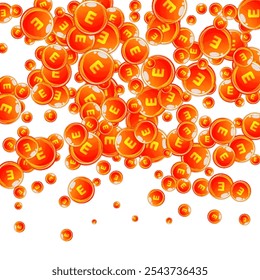 Vitamin E round capsules scattered randomly.  Beauty treatment and nutrition skin care.   Healthy life concept. Essential vitamins vector illustration. 
