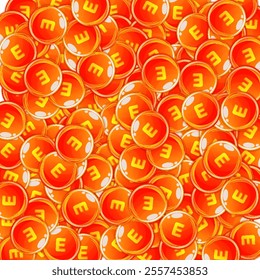 Vitamin E round capsules scattered randomly.  Beauty treatment and nutrition skin care.   Medical and scientific background.  Wellness concept.