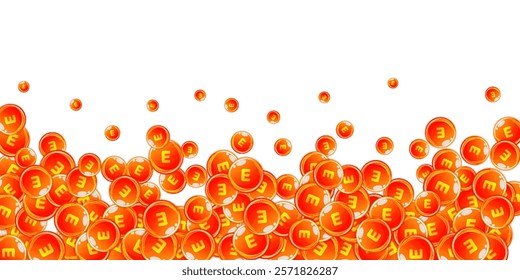 Vitamin E round capsules scattered randomly.  Beauty treatment and nutrition skin care.   Healthy life concept. Essential vitamins vector illustration. 