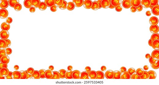 Vitamin E round capsules scattered randomly. Beauty treatment and nutrition skin care. Healthy life concept. Essential vitamins vector illustration.