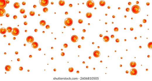 Vitamin E round capsules scattered randomly.  Beauty treatment and nutrition skin care.   Wellness concept. Essential vitamins vector illustration. 