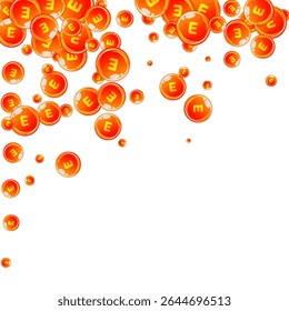 Vitamin E round capsules scattered randomly.  Beauty treatment and nutrition skin care.   Essential vitamins vector illustration.  Wellness concept.