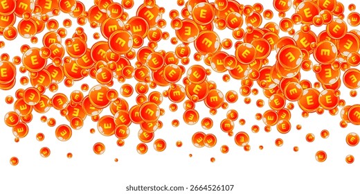 Vitamin E round capsules scattered randomly.  Beauty treatment and nutrition skin care.   Medical and scientific background.  Healthy life concept.