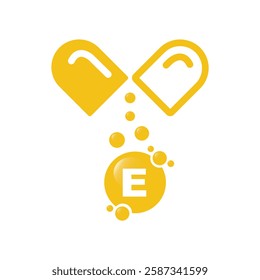 Vitamin E shining pill, capsule - vector, icon.