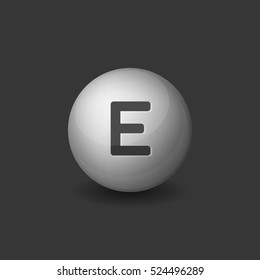 Vitamin E Silver Glossy Sphere Icon on Dark Background. Vector