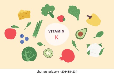 Vitamin E source.Fruits, vegetables. Natural organic foods. Vector illustration cartoon flat style.