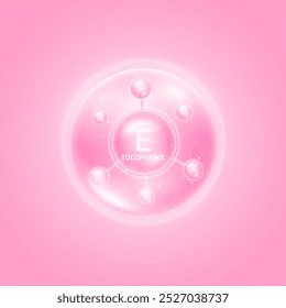 Vitamin E tocopherol molecule pink. Collagen vitamins complex from nature. For beauty skin care cosmetic advertising. Medical scientific concepts. 3D Vector EPS10.