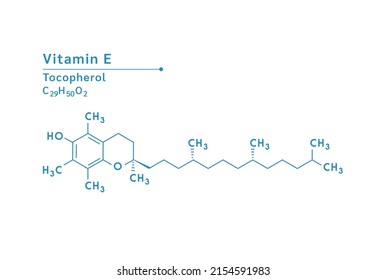 Fórmula química estructural de la vitamina E (Tocopherol). Conceptos médicos y científicos. Aislado sobre fondo blanco. Ilustración del vector EPS10.