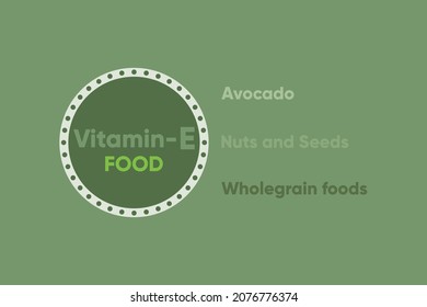 Vitamin E Type Food. Avocado, Nuts And Seeds, And Wholegrain Foods Etc. Info-graphic Background Design 