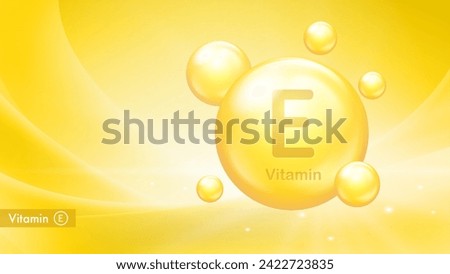 Vitamin E vector banner with drop bubbles. Medical poster of E vitamin complex. Health and beauty care. Nutritional supplements