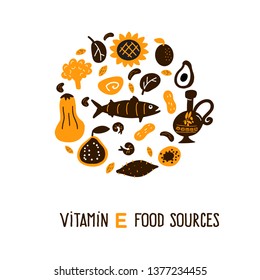 Vitamin E. Vector cartoon illustration in circle