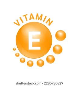 Vitamin E yellow substance Sign Icon. Vector Illustration EPS10 realistic design, small circle around. Isolated on white background. Personal care, beauty concept. Medicine health symbol of thiamine