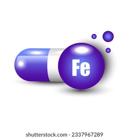 Vitamin Fe capsule. Science medic concept. Vector illustration. EPS 10.
