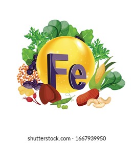 Vitamin Fe. Food sources. Natural organic products with maximum vitamin Fe content.
