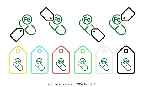 Vitamin fe green vector icon in tag set illustration for ui and ux, website or mobile application