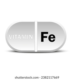 Vitamin Fe white icon. Vitamin drop pill capsule icon. Vector illustration. EPS10.