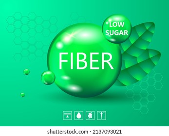 Vitamin Fiber. Sugar Free Fiber Supplement Prebiotic. Fiber in Foods vector illustration. Organic Food with Fiber. Health and Beauty. Medicines and Treatments