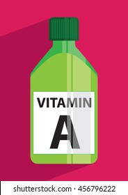 Vitamin A flat design icon Vitamin bottle recipient.