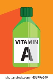 Vitamin A flat design icon Vitamin bottle recipient.