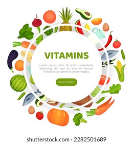 Vitamin Food Banner Design with Healthy Nutrition Vector Template