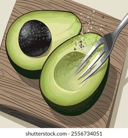 vitamin, food, cartoon, green, avocado, fruit, healthy, print, vegan, health, organic, diet, vegetarian, design, vegetable, cut, poster, tasty, background, nutrition, half, sweet, fresh, illustration,