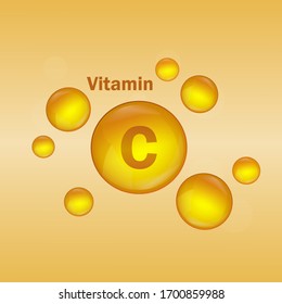 Vitamin A gold drop icon. Vitamin drop pill capsule. Vitamin C natural essence for skin. Vector illustration.