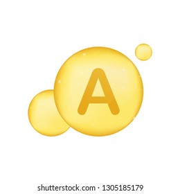 Vitamin A gold shining icon. Ascorbic acid. Vector stock illustration