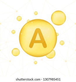 Vitamin A gold shining icon. Ascorbic acid. Vector stock illustration